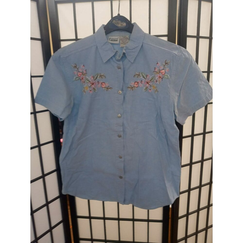 Capacity Shirt Multicolored Floral Platted Size PS Short Sleeve Button Up